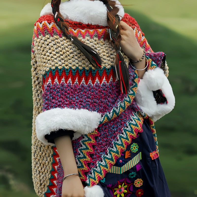 Tibetischer Streifenschal in Multicolor Tibetan Multicolored Striped Shawl