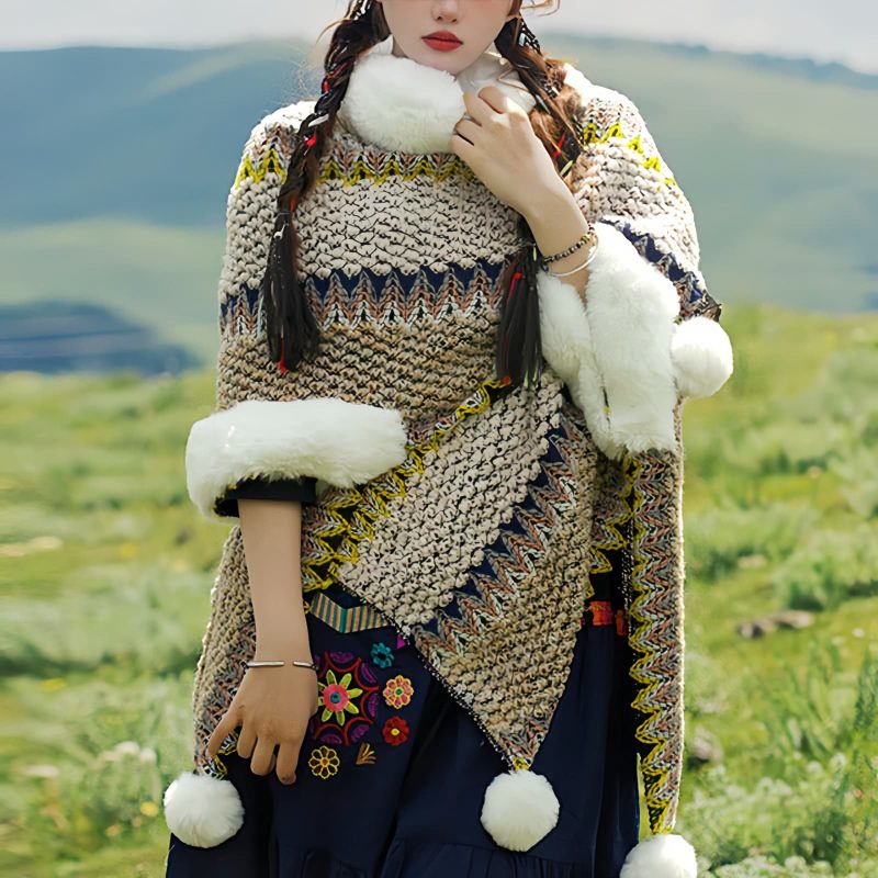 Tibetischer Streifenschal in Multicolor Tibetan Multicolored Striped Shawl