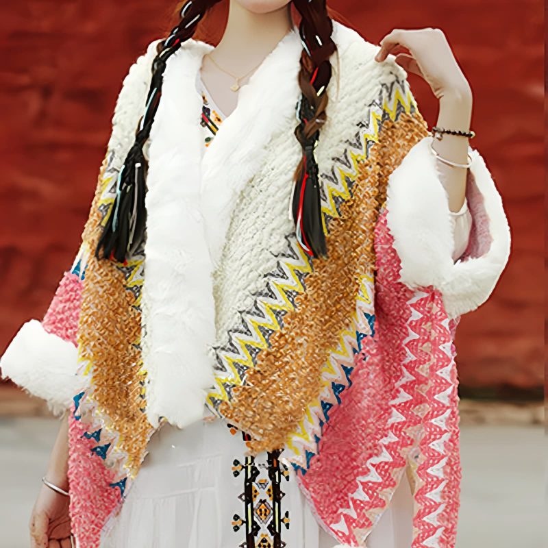 Tibetischer Streifenschal in Multicolor Tibetan Multicolored Striped Shawl