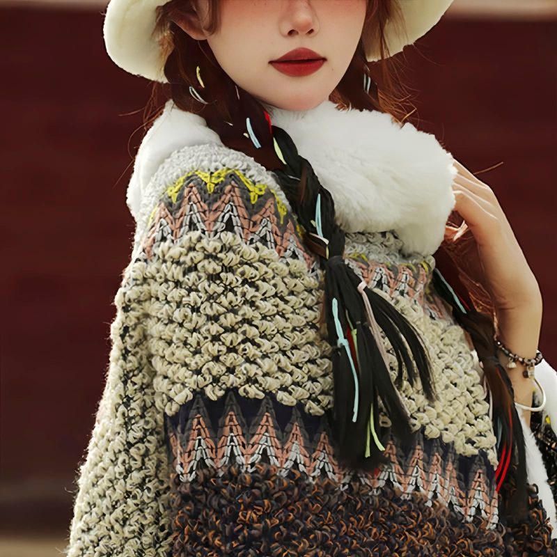 Tibetischer Streifenschal in Multicolor Tibetan Multicolored Striped Shawl