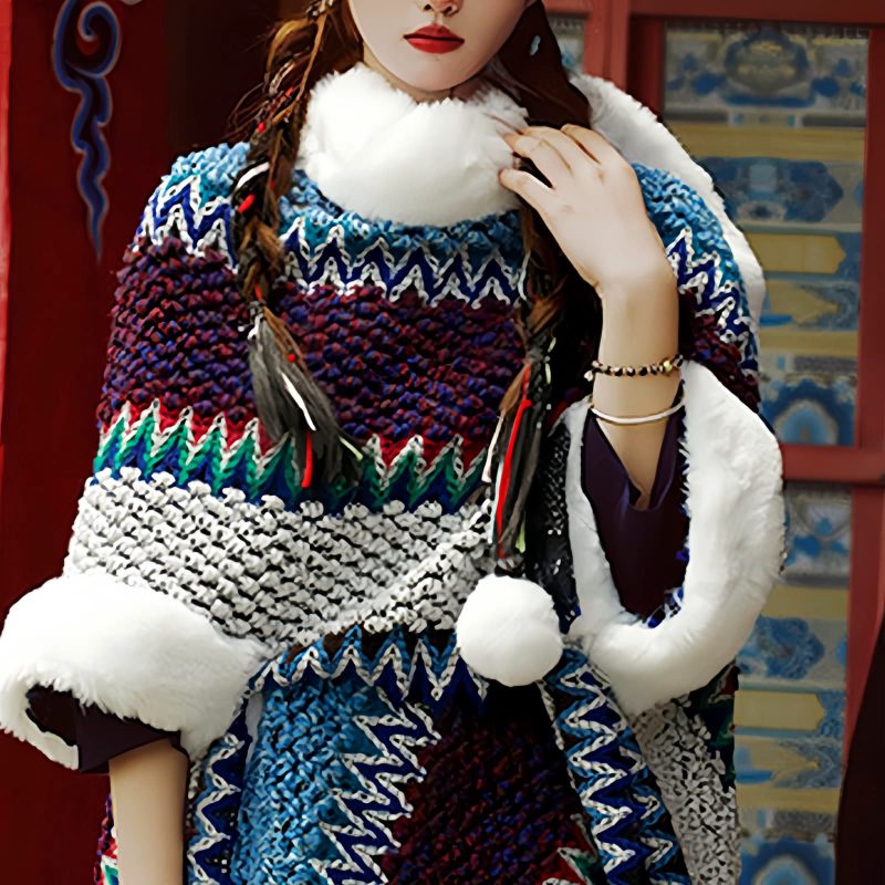 Tibetischer Streifenschal in Multicolor Tibetan Multicolored Striped Shawl
