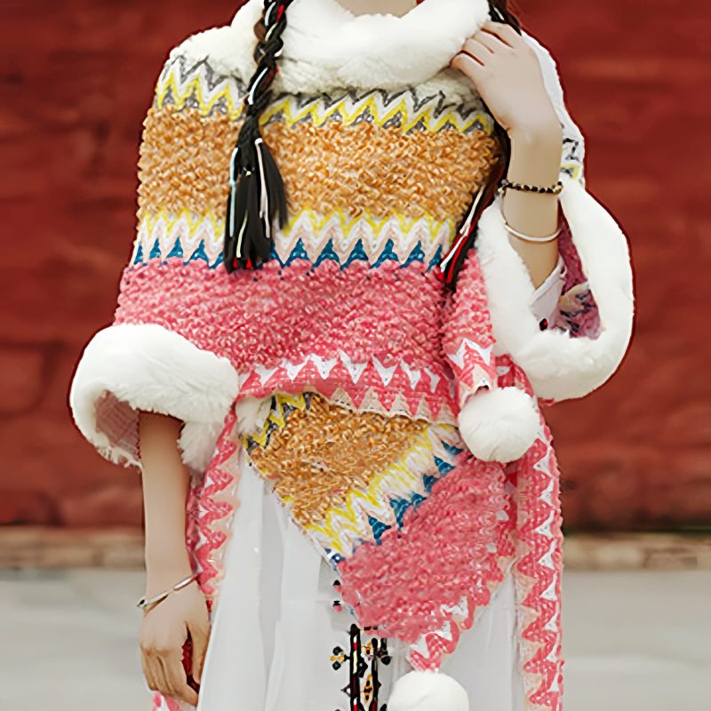 Tibetischer Streifenschal in Multicolor Tibetan Multicolored Striped Shawl