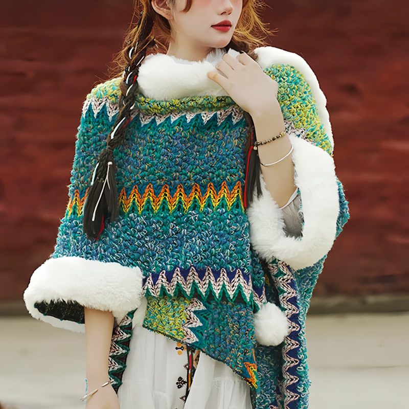 Tibetischer Streifenschal in Multicolor Tibetan Multicolored Striped Shawl