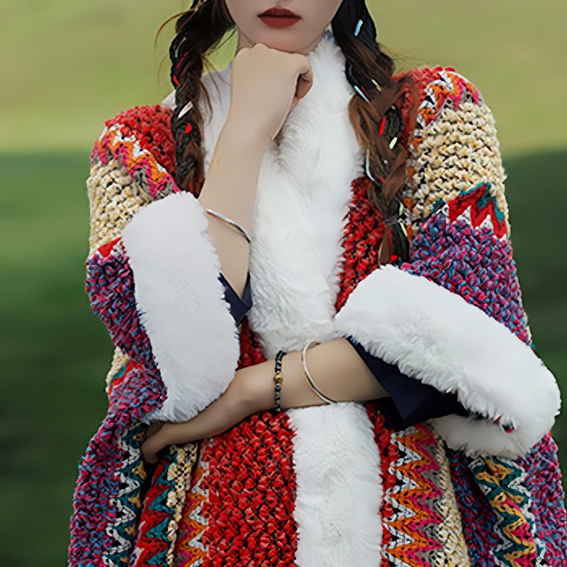 Tibetischer Streifenschal in Multicolor Tibetan Multicolored Striped Shawl