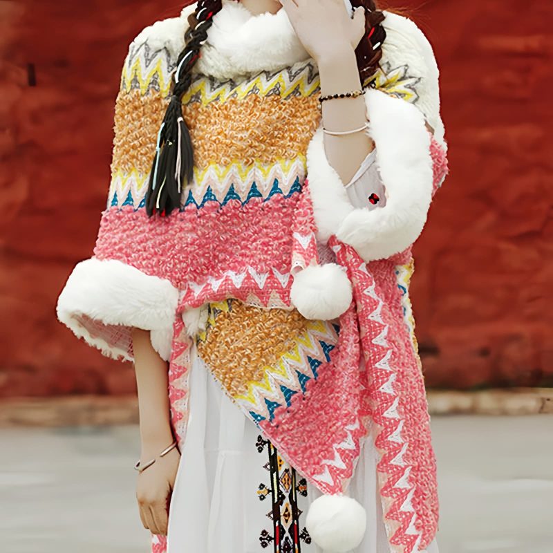 Tibetischer Streifenschal in Multicolor Tibetan Multicolored Striped Shawl