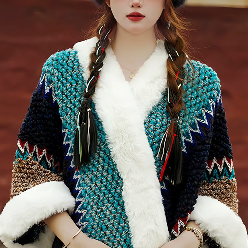 Tibetischer Streifenschal in Multicolor Tibetan Multicolored Striped Shawl