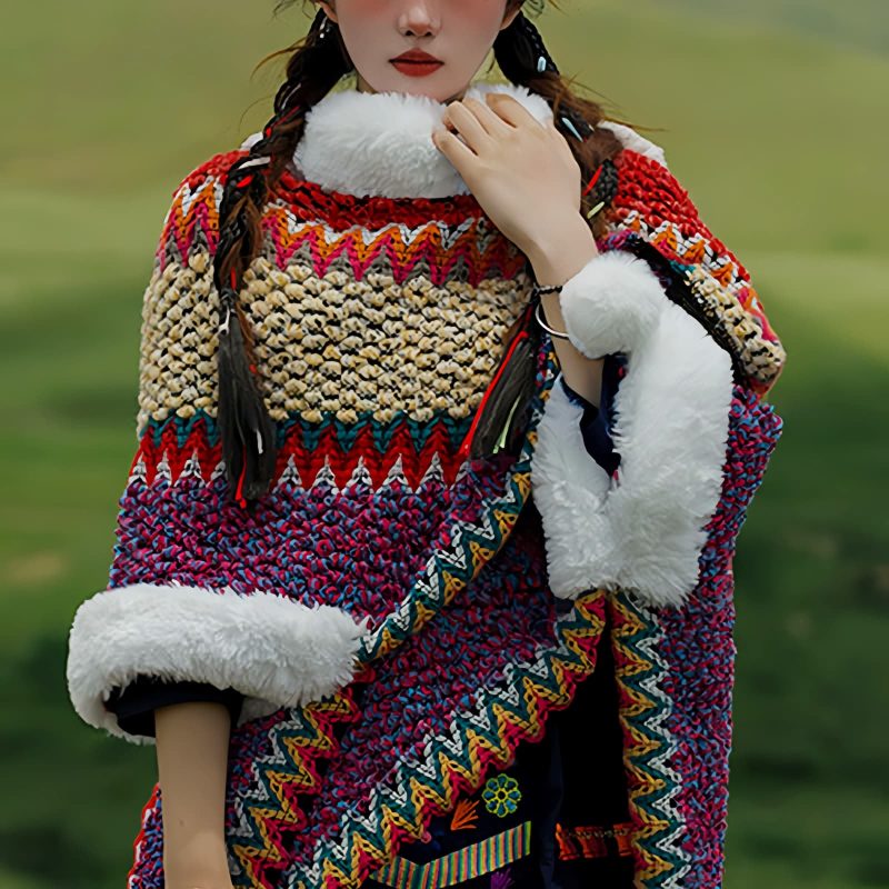 Tibetischer Streifenschal in Multicolor Tibetan Multicolored Striped Shawl