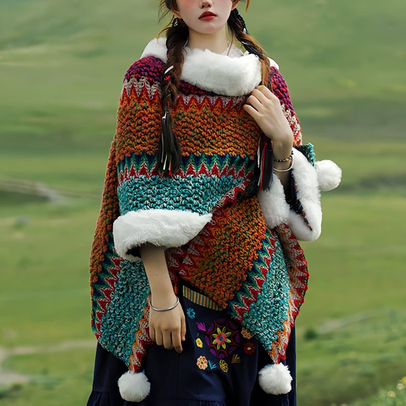 Tibetischer Streifenschal in Multicolor Tibetan Multicolored Striped Shawl