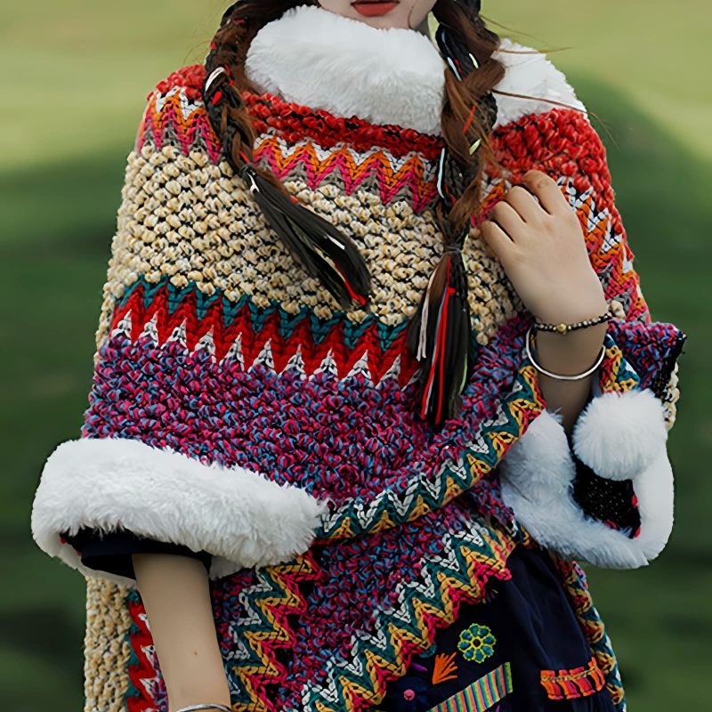 Tibetischer Streifenschal in Multicolor Tibetan Multicolored Striped Shawl