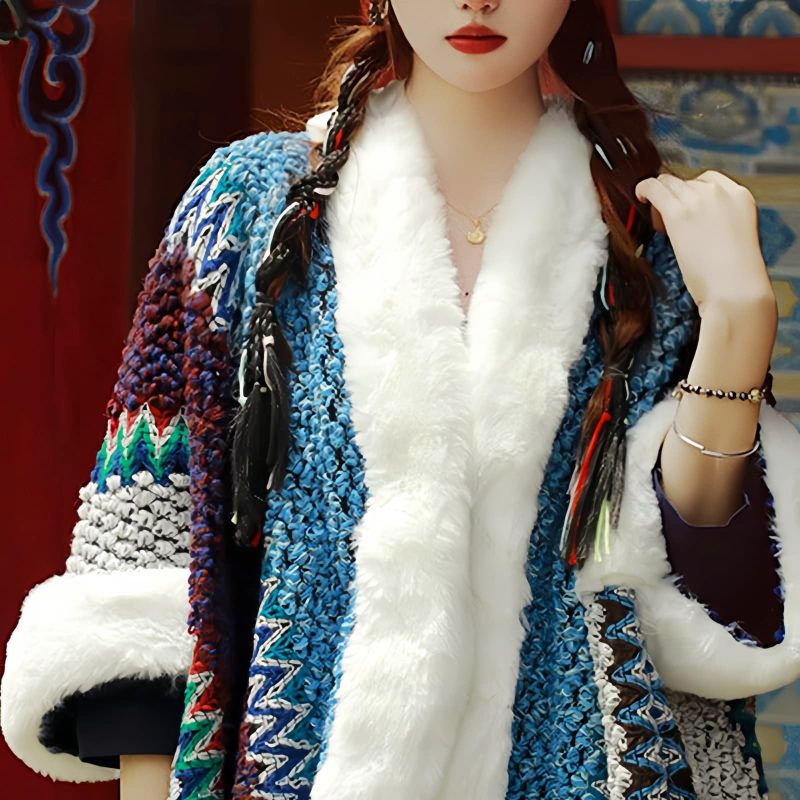 Tibetischer Streifenschal in Multicolor Tibetan Multicolored Striped Shawl