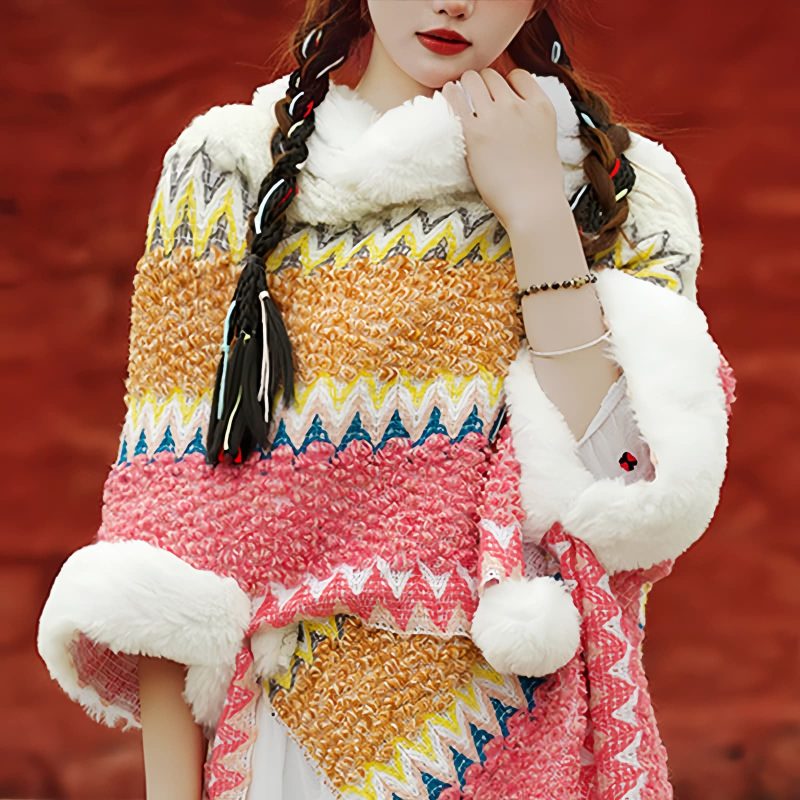 Tibetischer Streifenschal in Multicolor Tibetan Multicolored Striped Shawl