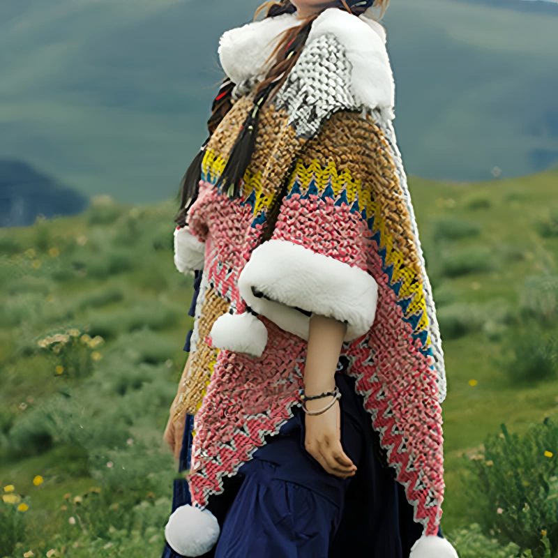 Tibetischer Streifenschal in Multicolor Tibetan Multicolored Striped Shawl