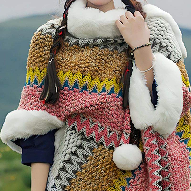 Tibetischer Streifenschal in Multicolor Tibetan Multicolored Striped Shawl