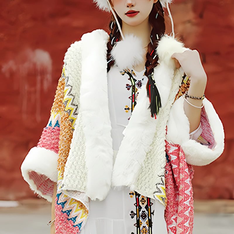 Tibetischer Streifenschal in Multicolor Tibetan Multicolored Striped Shawl