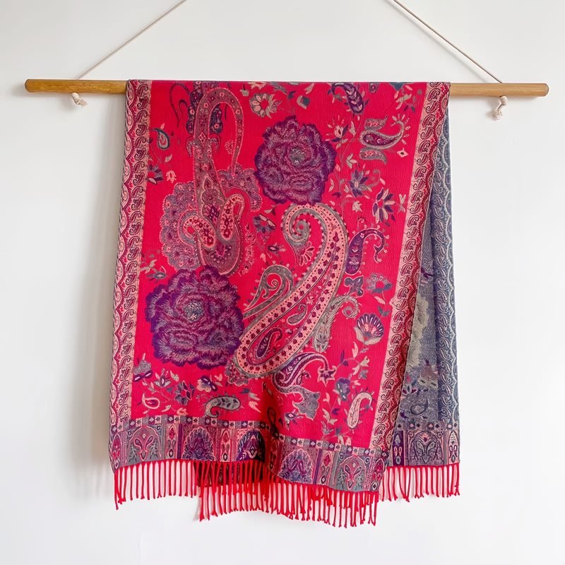 チベット風 牡丹唐草紋様 ショール Tibetan Polyester Peony Vine Shawl