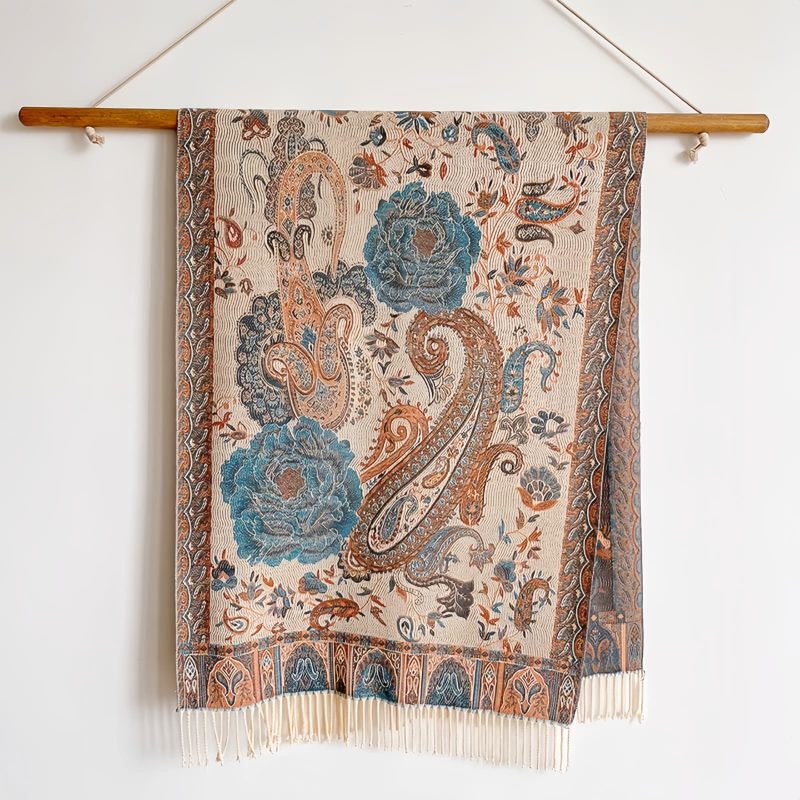 チベット風 牡丹唐草紋様 ショール Tibetan Polyester Peony Vine Shawl