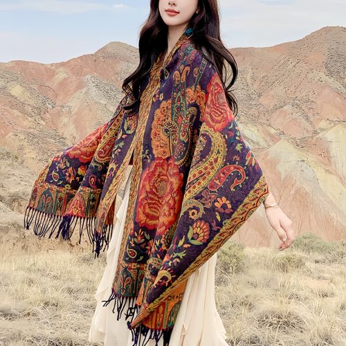 Tibetan Polyester Peony Vine Shawl