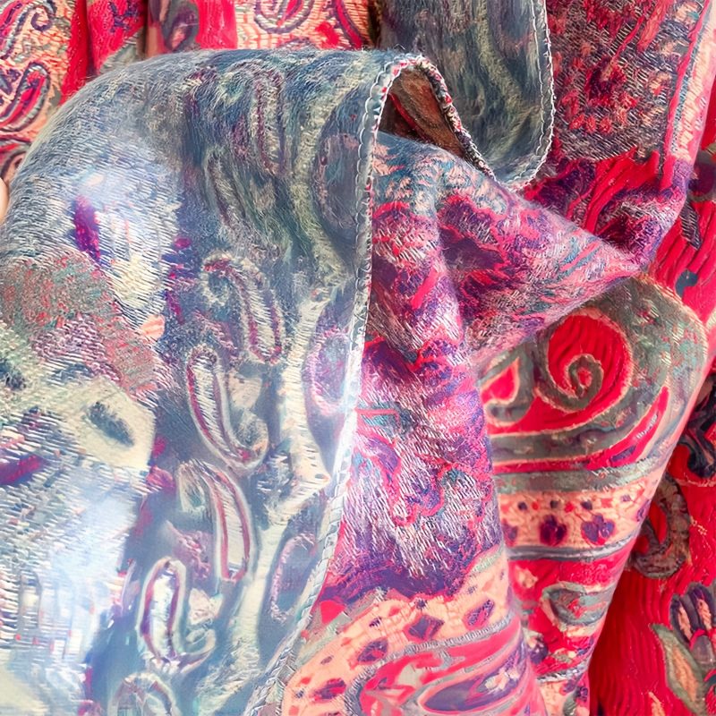 チベット風 牡丹唐草紋様 ショール Tibetan Polyester Peony Vine Shawl