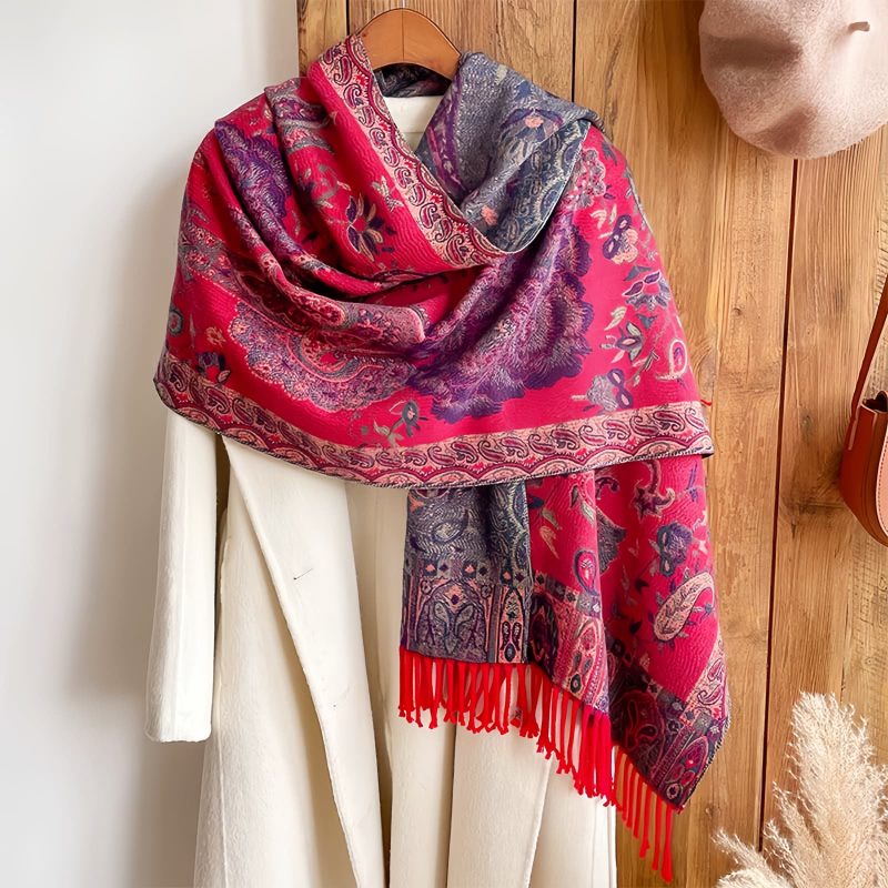 チベット風 牡丹唐草紋様 ショール Tibetan Polyester Peony Vine Shawl