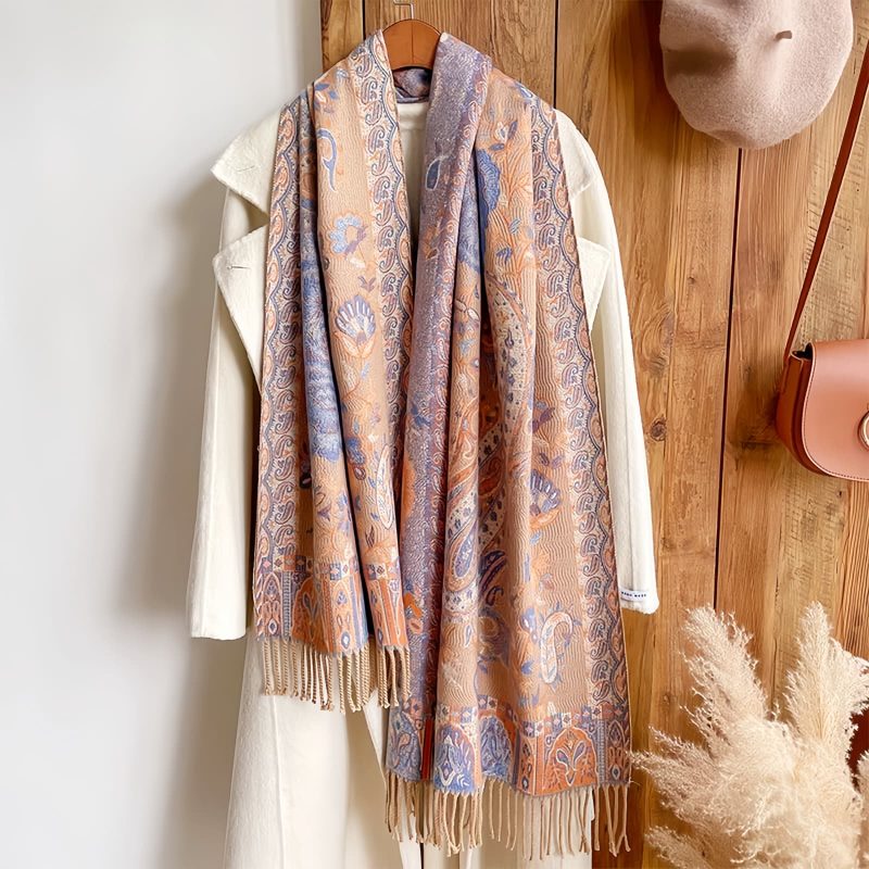 チベット風 牡丹唐草紋様 ショール Tibetan Polyester Peony Vine Shawl