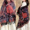 チベット風 牡丹唐草紋様 ショール Tibetan Polyester Peony Vine Shawl