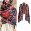 チベット風 牡丹唐草紋様 ショール Tibetan Polyester Peony Vine Shawl