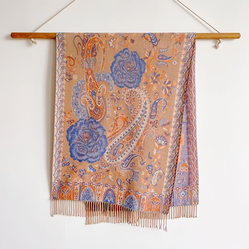 チベット風 牡丹唐草紋様 ショール Tibetan Polyester Peony Vine Shawl