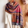チベット風 牡丹唐草紋様 ショール Tibetan Polyester Peony Vine Shawl