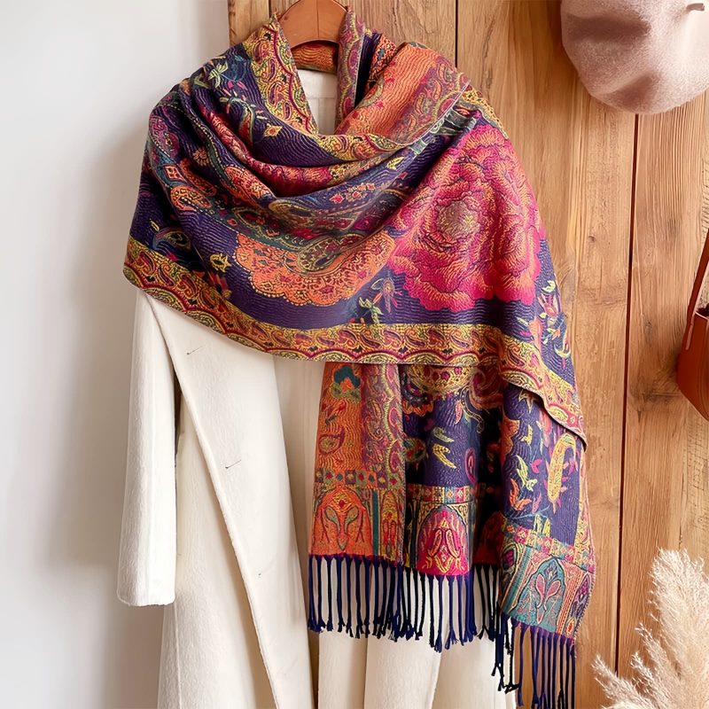 チベット風 牡丹唐草紋様 ショール Tibetan Polyester Peony Vine Shawl
