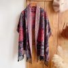 チベット風 牡丹唐草紋様 ショール Tibetan Polyester Peony Vine Shawl
