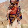 チベット風 牡丹唐草紋様 ショール Tibetan Polyester Peony Vine Shawl