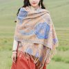 チベット風 牡丹唐草紋様 ショール Tibetan Polyester Peony Vine Shawl