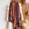 チベット風 牡丹唐草紋様 ショール Tibetan Polyester Peony Vine Shawl