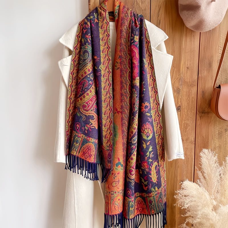 チベット風 牡丹唐草紋様 ショール Tibetan Polyester Peony Vine Shawl