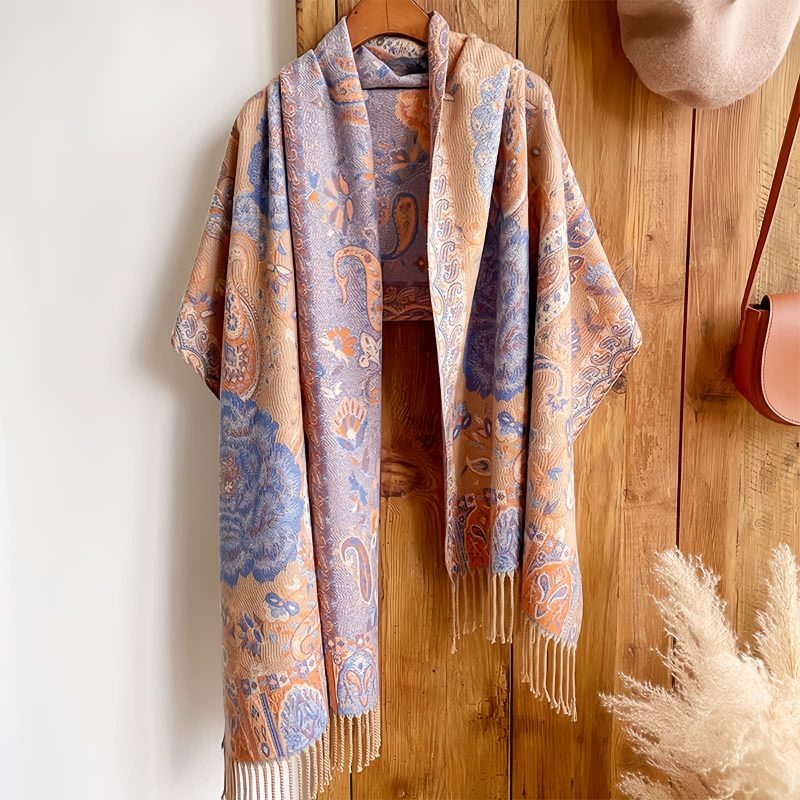 チベット風 牡丹唐草紋様 ショール Tibetan Polyester Peony Vine Shawl