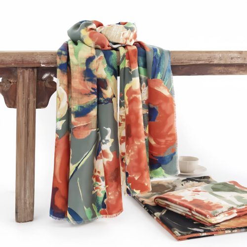 Xale Tibetano com Estampa Floral Retrô