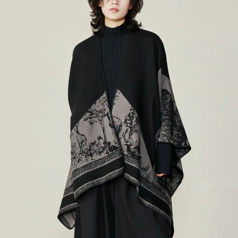 Tibetan Double-sided Shawl with Sika Deer Design Tibetan Double-sided Shawl with Sika Deer Design