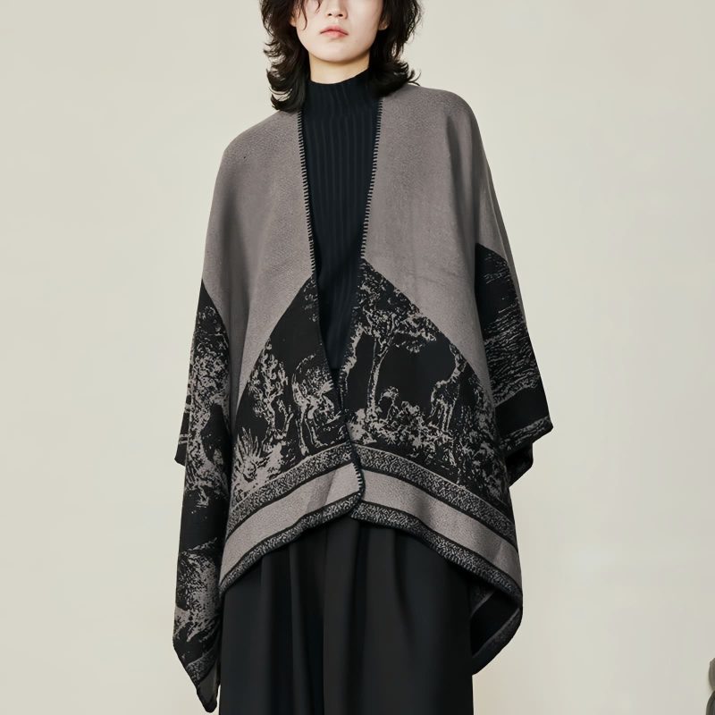 Tibetan Double-sided Shawl with Sika Deer Design Tibetan Double-sided Shawl with Sika Deer Design