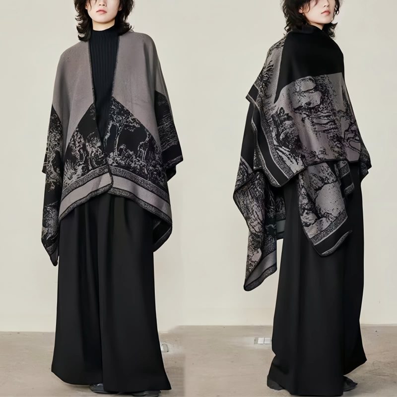 Tibetan Double-sided Shawl with Sika Deer Design Tibetan Double-sided Shawl with Sika Deer Design
