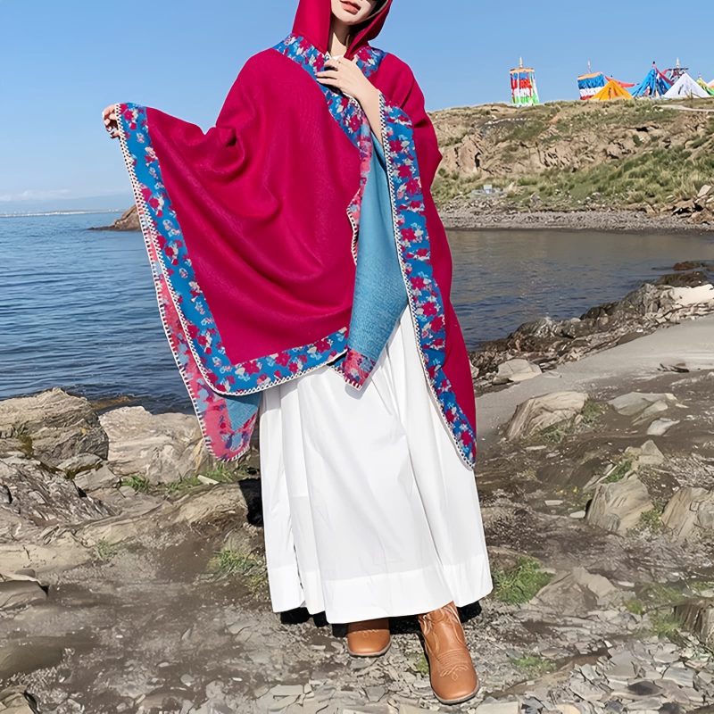 Tibetan Small Floral Hooded Shawl Tibetan Small Floral Hooded Shawl
