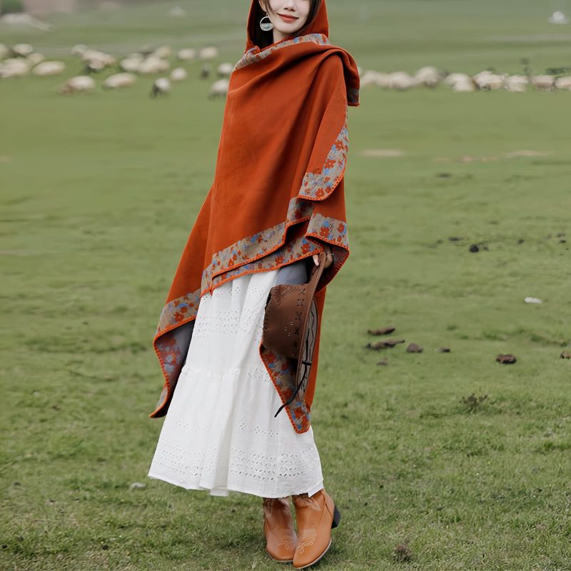 Tibetan Small Floral Hooded Shawl Tibetan Small Floral Hooded Shawl