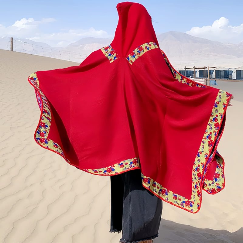 Tibetan Small Floral Hooded Shawl Tibetan Small Floral Hooded Shawl