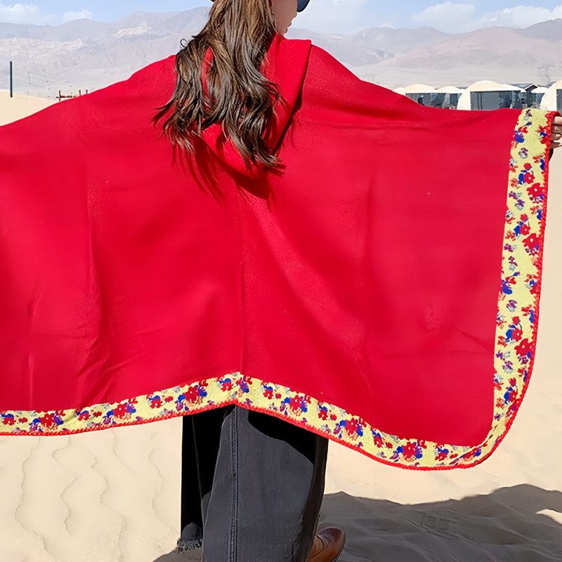 Tibetan Small Floral Hooded Shawl Tibetan Small Floral Hooded Shawl