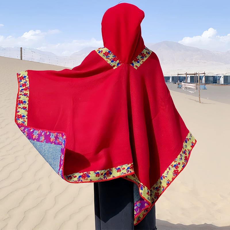 Tibetan Small Floral Hooded Shawl Tibetan Small Floral Hooded Shawl