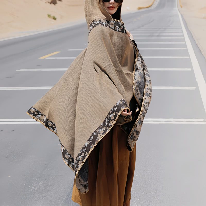 Tibetan Small Floral Hooded Shawl Tibetan Small Floral Hooded Shawl