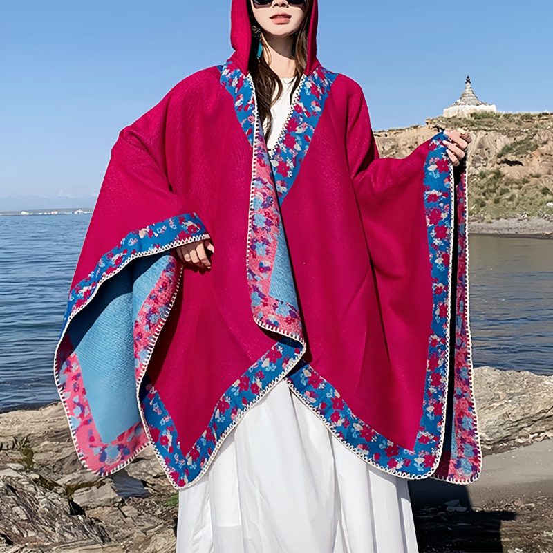 Tibetan Small Floral Hooded Shawl Tibetan Small Floral Hooded Shawl