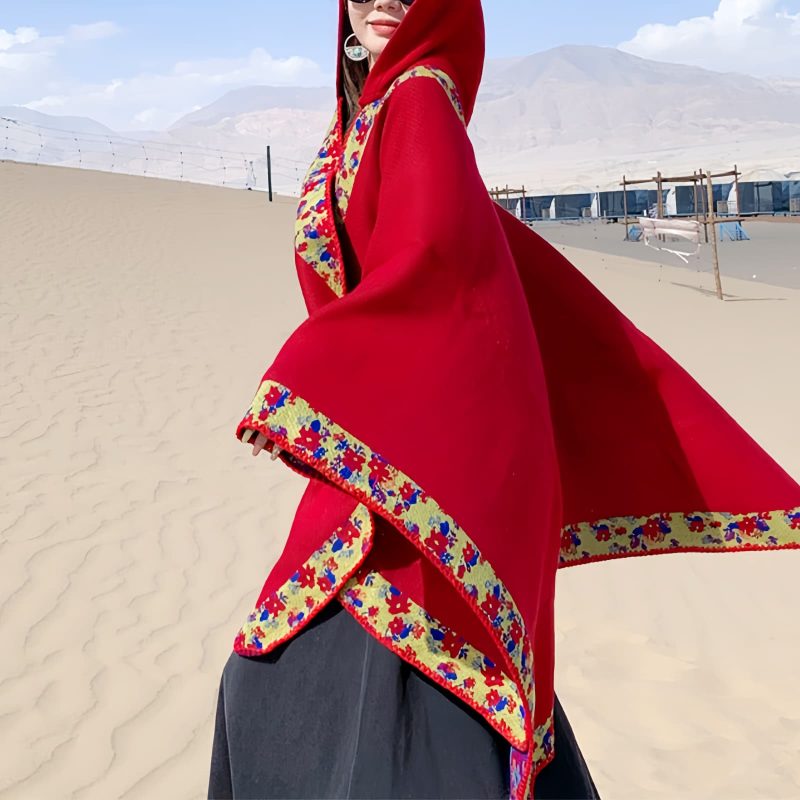 Tibetan Small Floral Hooded Shawl Tibetan Small Floral Hooded Shawl