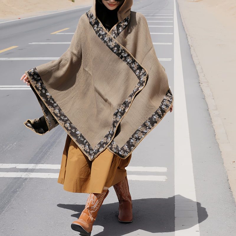 Tibetan Small Floral Hooded Shawl Tibetan Small Floral Hooded Shawl