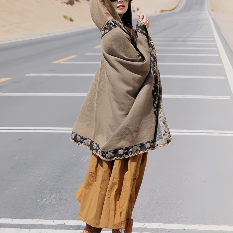 Tibetan Small Floral Hooded Shawl Tibetan Small Floral Hooded Shawl