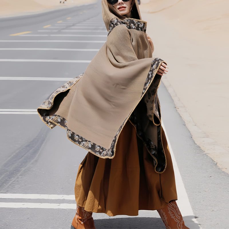 Tibetan Small Floral Hooded Shawl Tibetan Small Floral Hooded Shawl